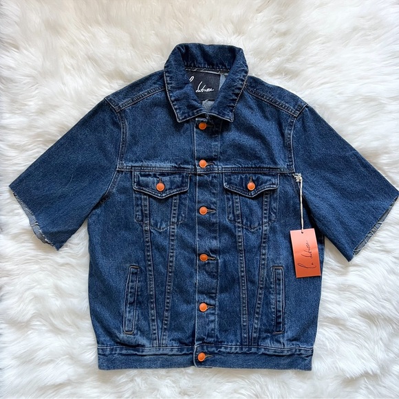 New! LA DETRESSE Logo Amnesia Retro Style Oversized Hand Print Denim Jacket - Picture 2 of 8